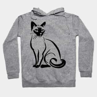 Stick figure of Siamese cat in black ink Hoodie